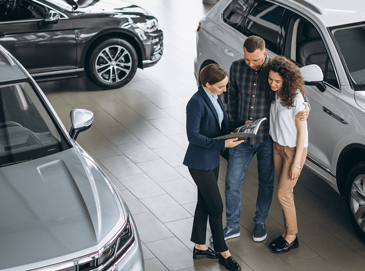 Customers checking out car
